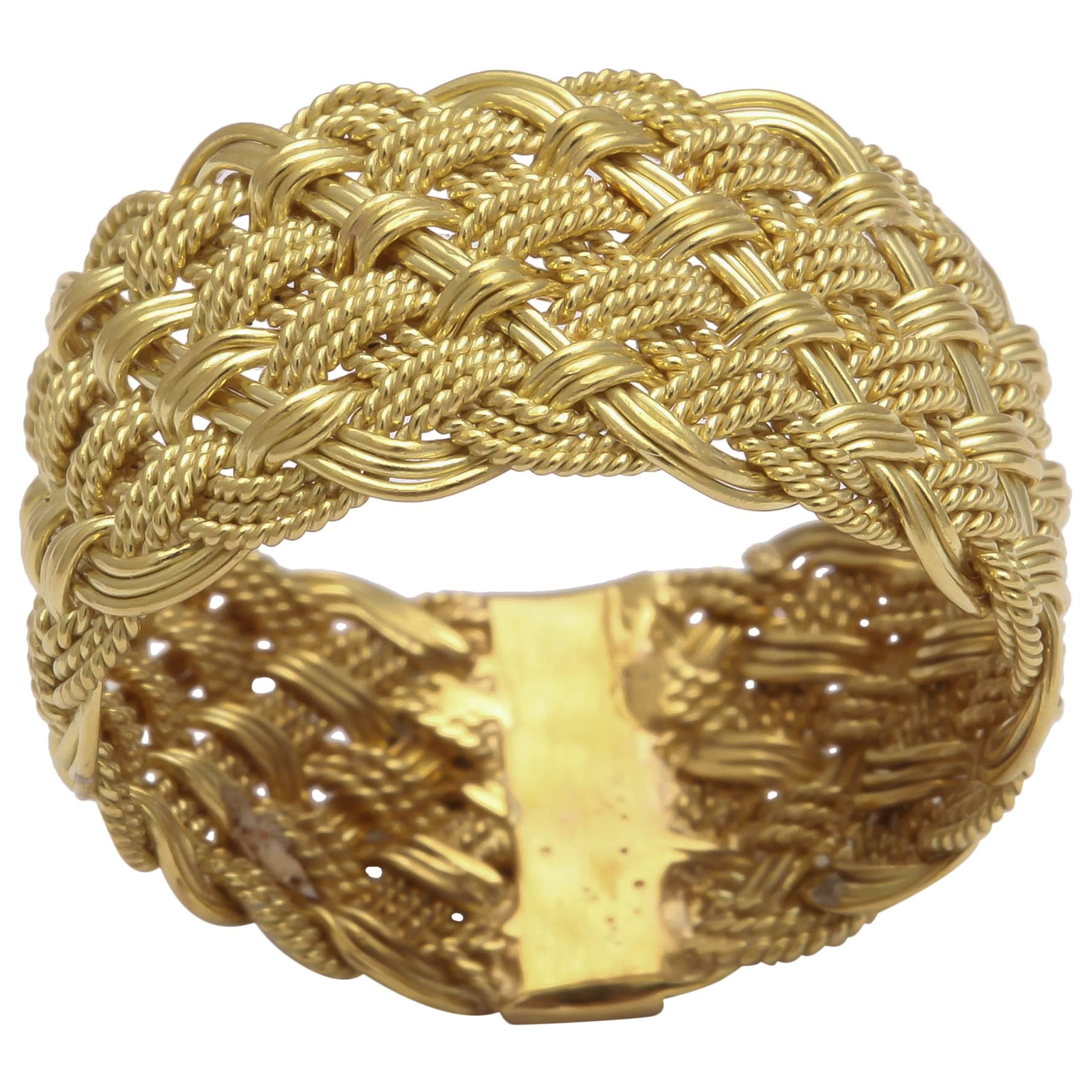 Handwoven Italian Gold Band Ring For Sale