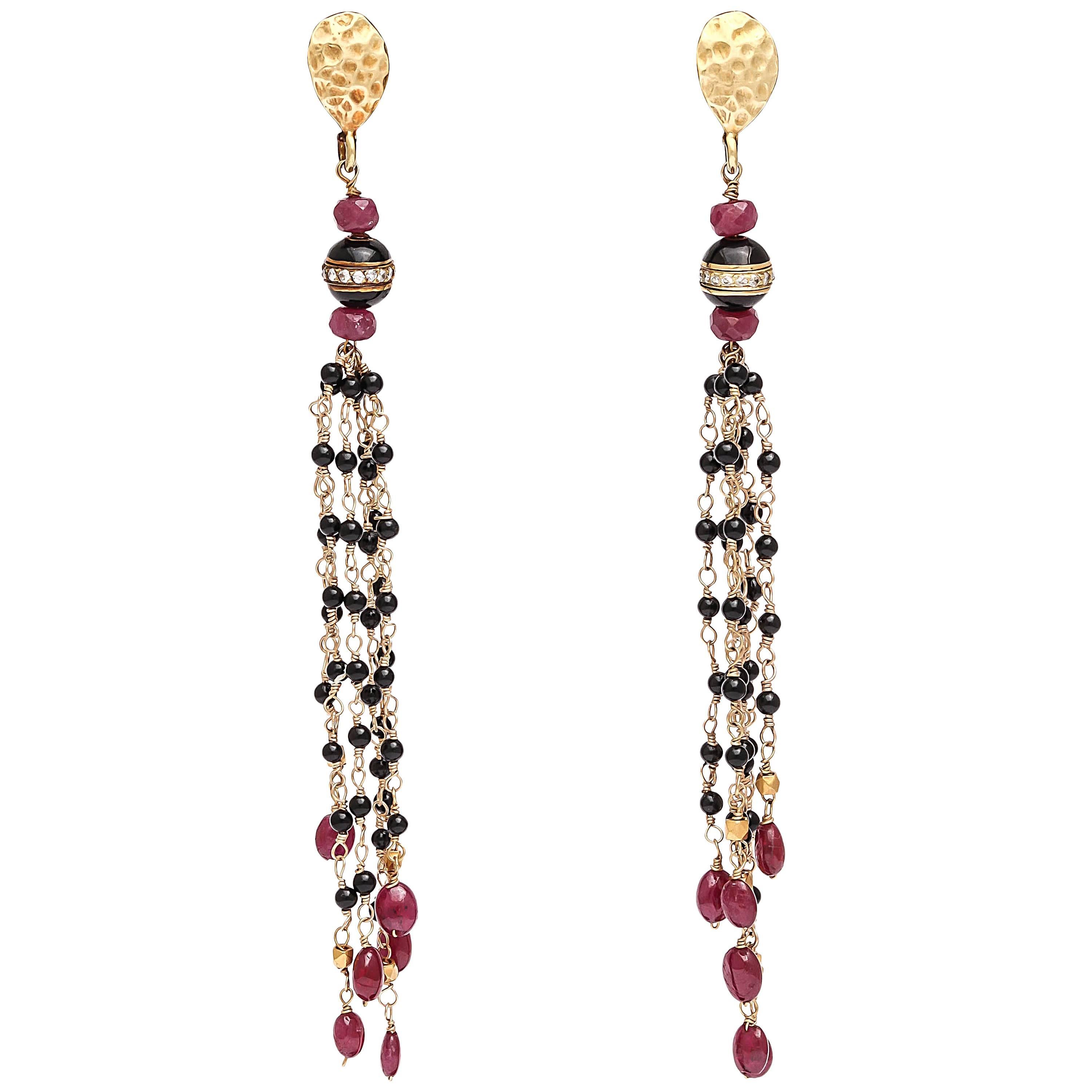Equisite Handmade Ruby and Black Onyx Dangle Earrings For Sale