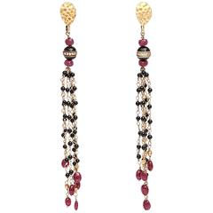Vintage Equisite Handmade Ruby and Black Onyx Dangle Earrings