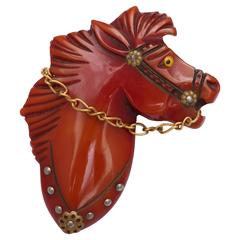 Antique Bakelite Equestrian Horsehead Pin