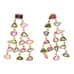 Fancy Color and Shape Sapphire and Gold Chandelier Earrings