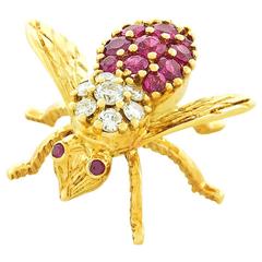 Herbert Rosenthal Ruby Diamond Gold Bee Pin 