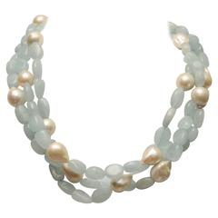 Tumbled Aquamarine Baroque Pearl Necklance 6