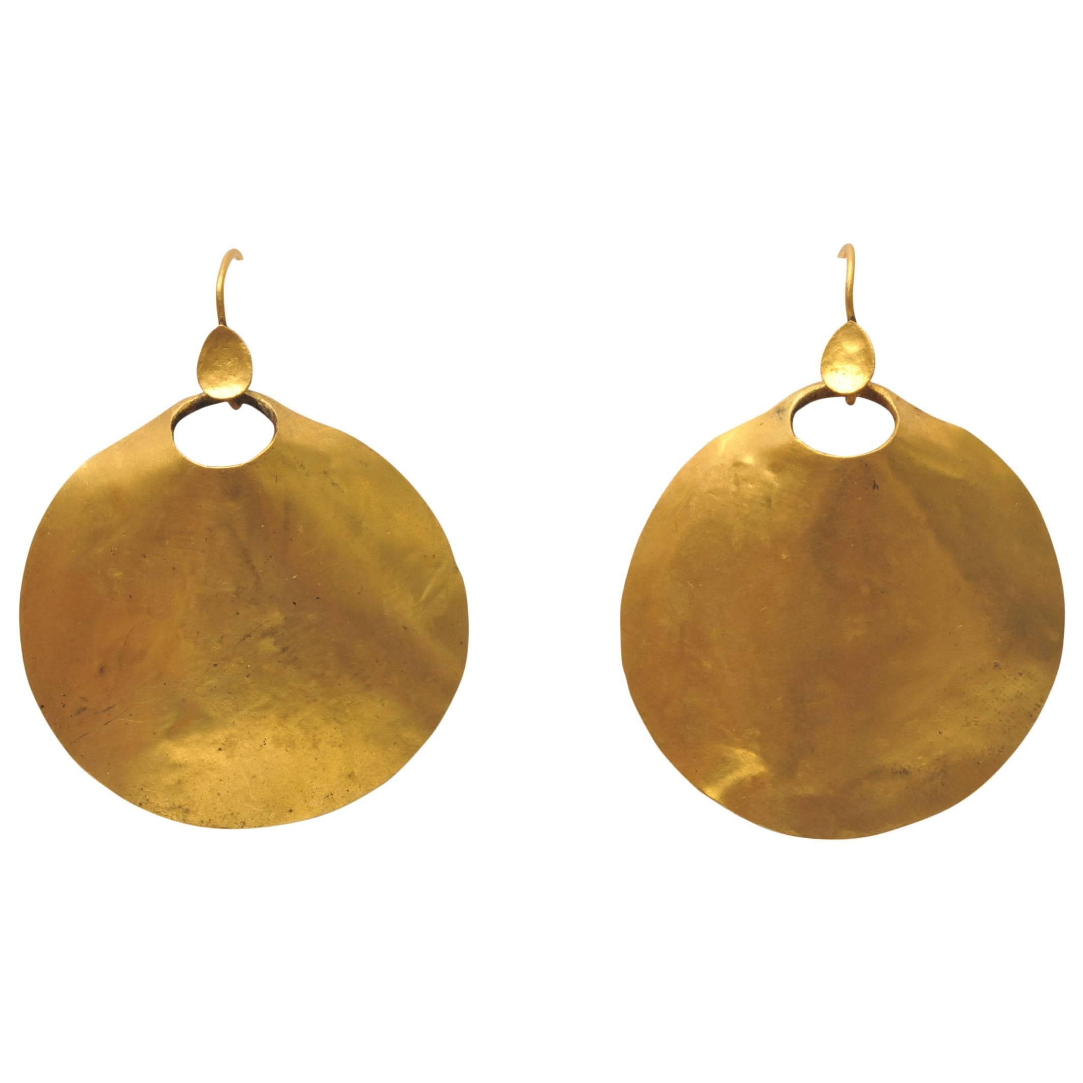 Indian Pure 24 Karat Gold Drop Earrings, circa 1940