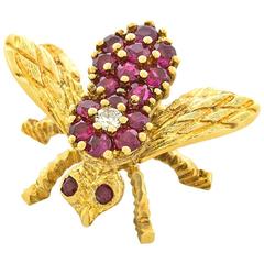 Herbert Rosenthal Ruby Diamond Gold Bee Pin