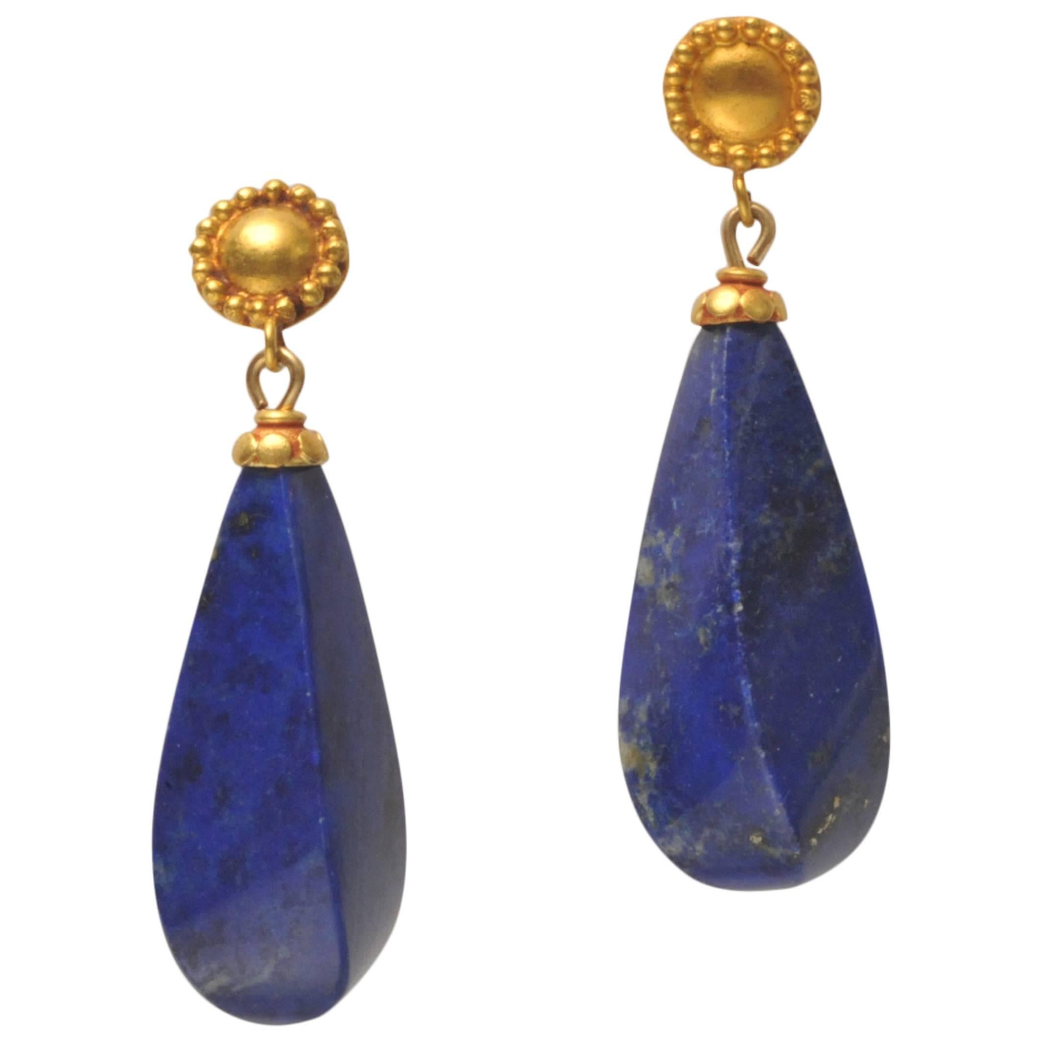 Natural Lapis Lazuli Gold Dangle Earrings