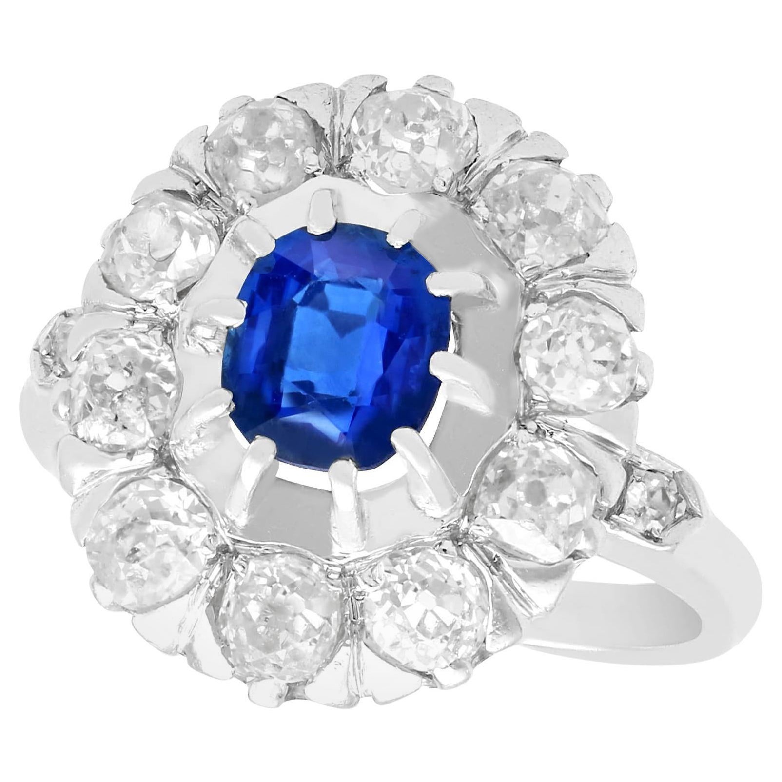 1.02 Carat Basaltic Sapphire and 1.85 Carat Diamond White Gold Cluster Ring For Sale