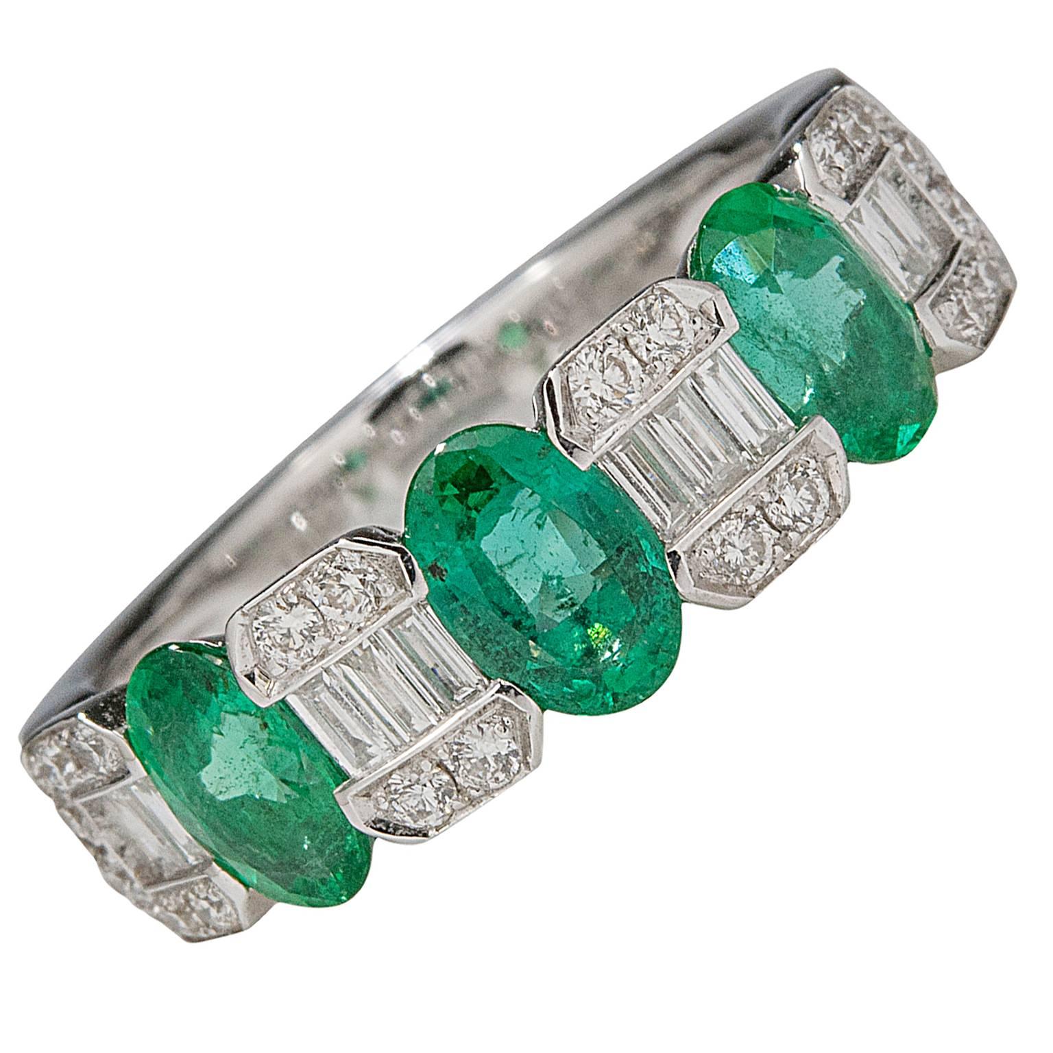 Emerald and Diamond Half-Eternity Band For Sale
