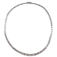 Baguette Cut Diamond Platinum Graduated Necklace
