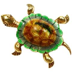 Enamel Gold Turtle Brooch