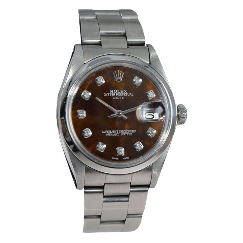 Rolex Steel Oyster Perpetual Date with Custom Mother of Pearl Diamond Dial 1960s