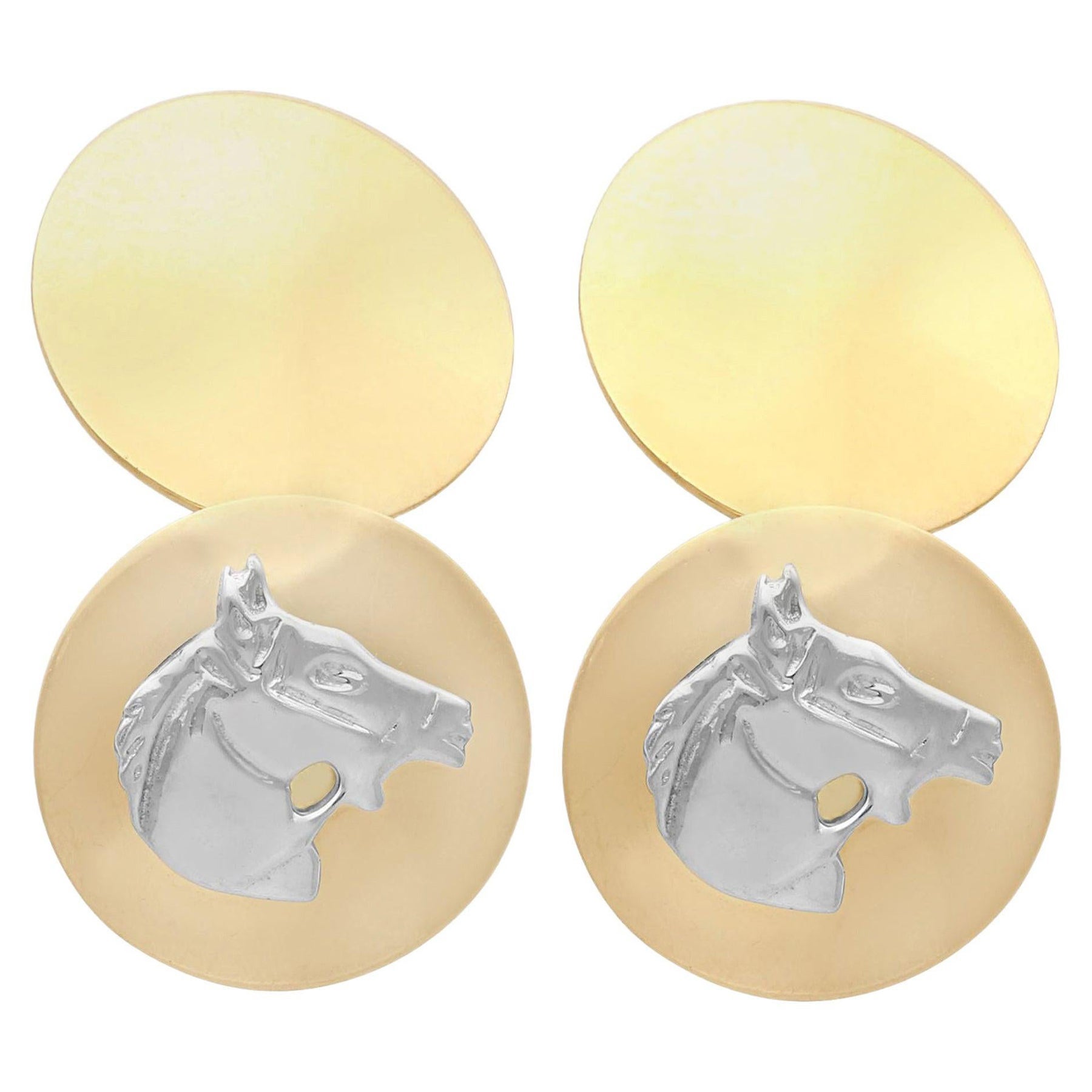Vintage 1970s White and Yellow Gold Horse Cufflinks For Sale