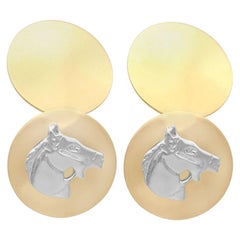 Vintage 1970s White and Yellow Gold Horse Cufflinks