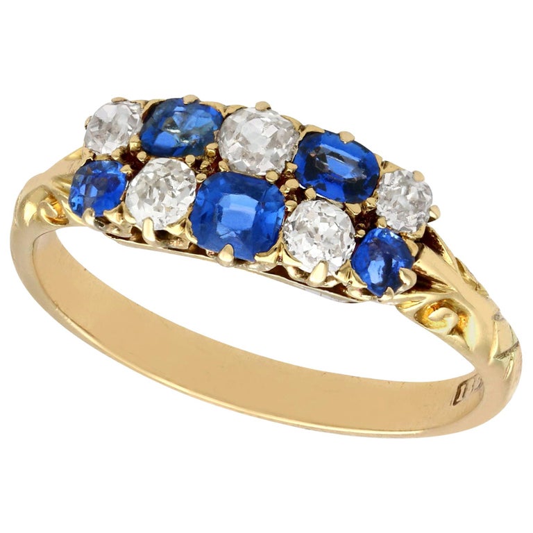 Antique Sapphire and Diamond Yellow Gold Cocktail Ring For Sale at 1stDibs
