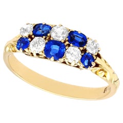 Anello da cocktail antico in oro giallo con zaffiro e diamanti