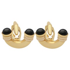 Retro 1960s Art Deco Style Black Onyx Cufflinks in Yellow Gold