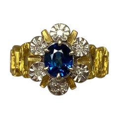 Vintage Oval Cut Blue Sapphire And Diamond 18 Karat Yellow Gold Cocktail Ring