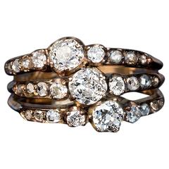 Antique Victorian Triple Row Diamond Gold Ring