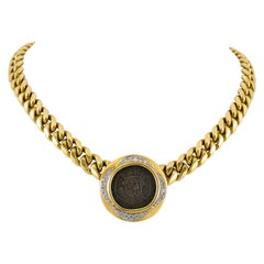 Bvlgari Monete Henry viii Coin Gold Link Necklace with Diamonds