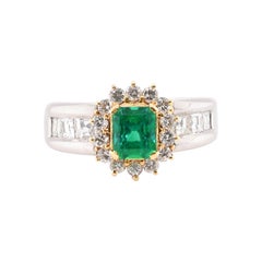 0.787 Carat Colombian Emerald and Diamond Ring Set in Platinum and 18 Karat Gold