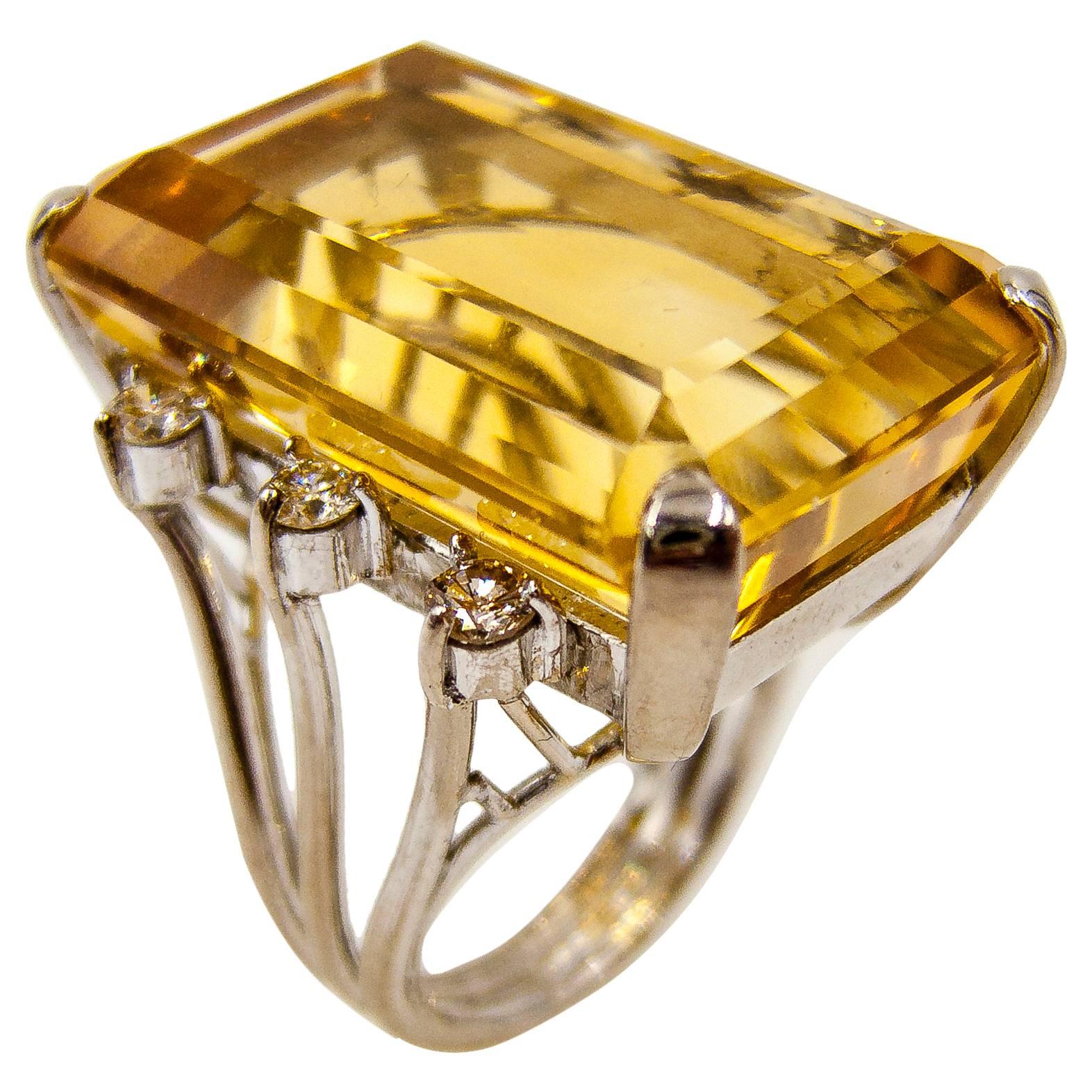 Sparkly Citrine Diamond Gold Cocktail Ring