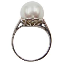 Elegantly Simple South Sea Pearl Diamond Platinum Ring