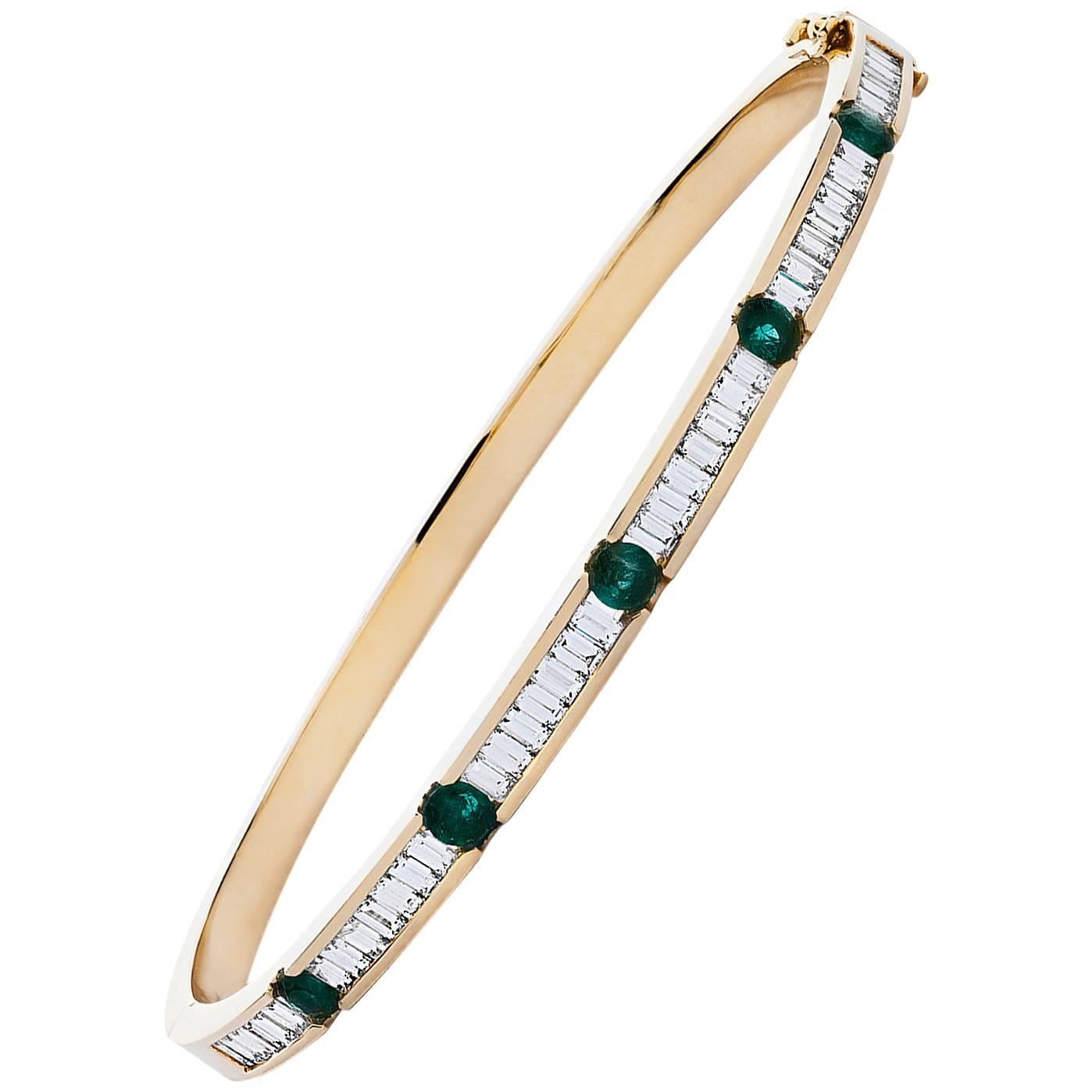 large Emerald gold Birthstone Bangle For Sale