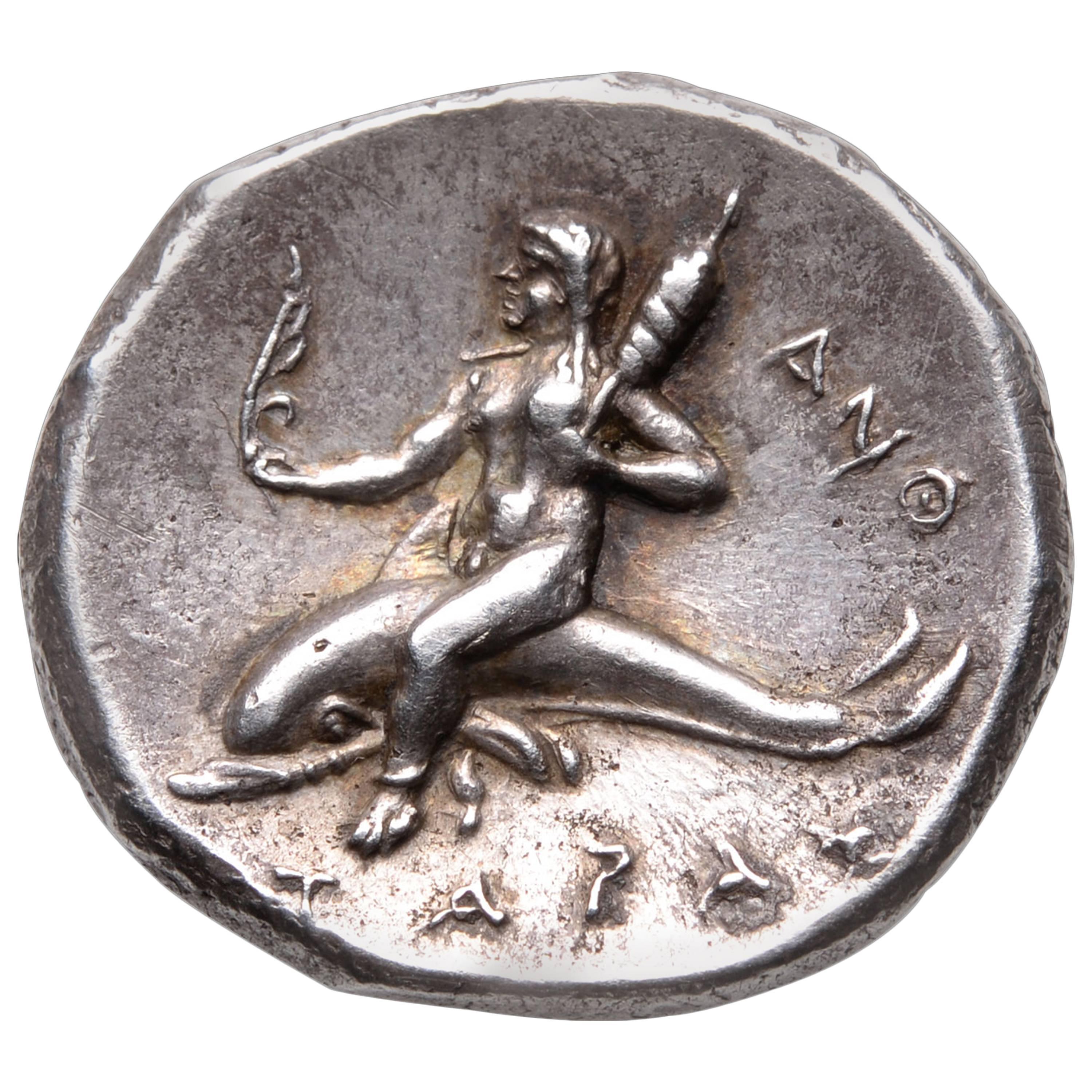 Beautiful Ancient Greek Silver Didrachm Coin from Taras  For Sale