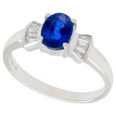 Vintage 1.06 Carat Sapphire and Diamond White Gold Cocktail Ring