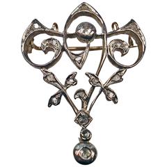 Art Nouveau Diamond Gold Flower Brooch and Pendant 10