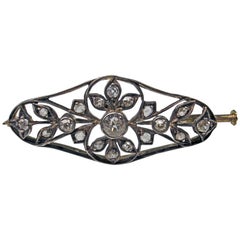 Antique 1900s Art Nouveau Diamonds 0.50 Carat Gold Flower Brooch