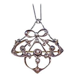 Art Nouveau Diamond Gold Necklace and Brooch 