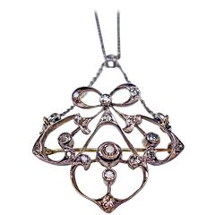 Art Nouveau Diamond Gold Necklace and Brooch