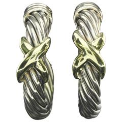 David Yurman Gold X Cable Hoop Earrings