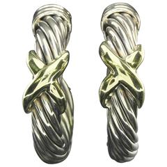 Used David Yurman Gold X Cable Hoop Earrings