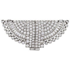 Ostertag Paris 1930s Art Deco Diamond and Platinum Double Clip Brooch