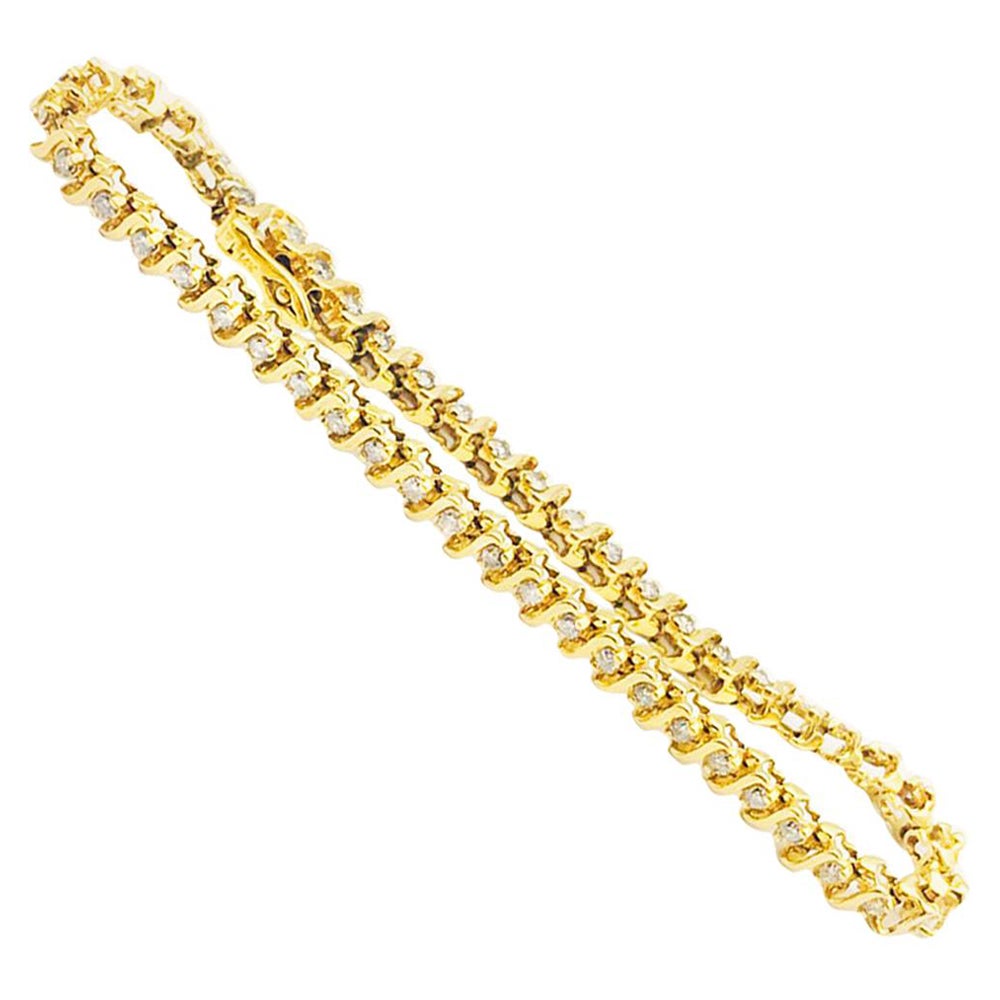 Bracelet tennis en or jaune de style S avec diamants de 1,50 carat