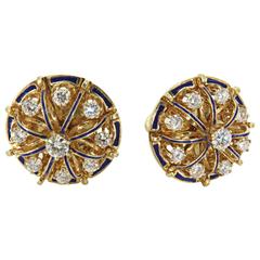 Enamel Diamond Gold Earrings