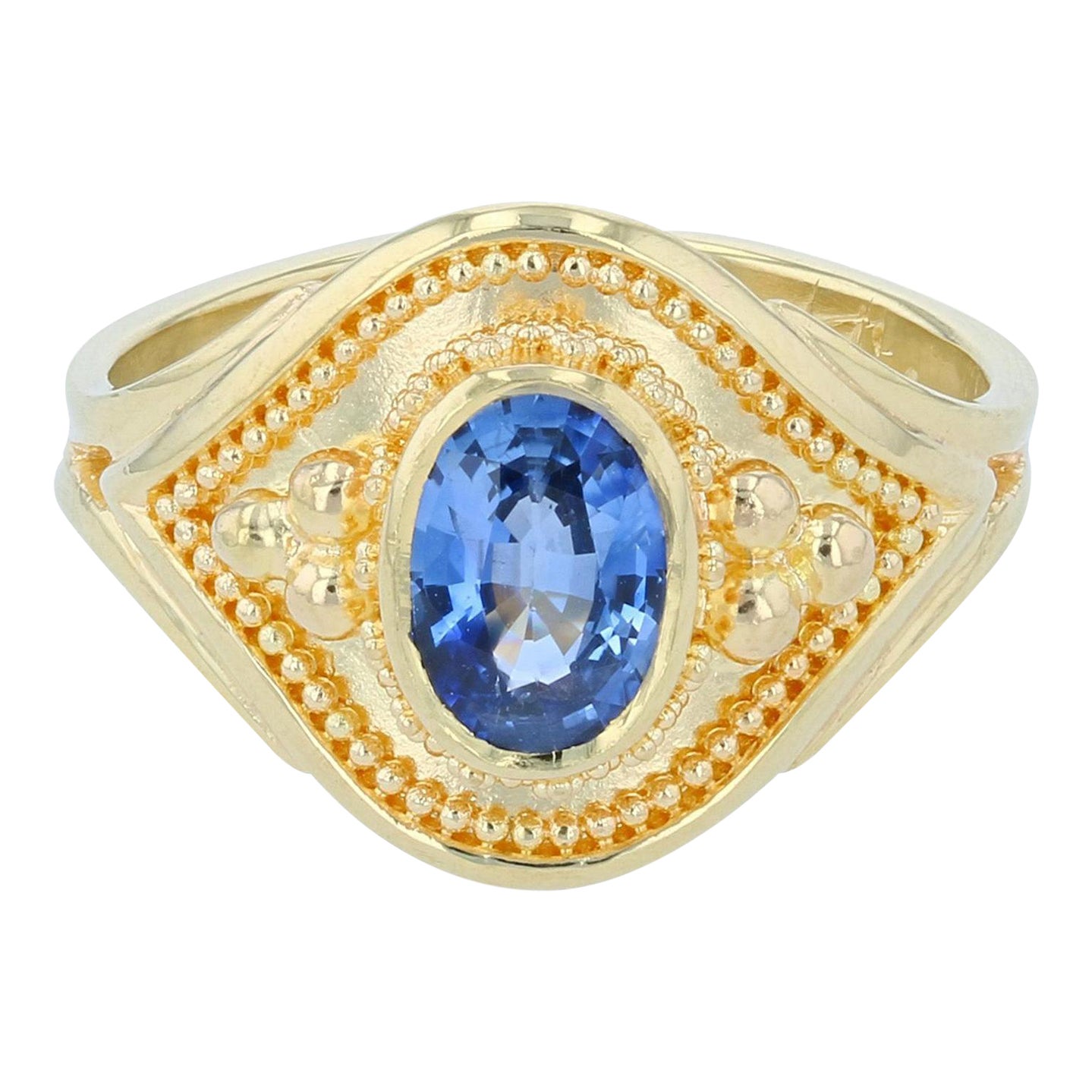 Kent Raible 18K Gold Blue Sapphire Solitaire Ring with 18 Karat Gold Granulation