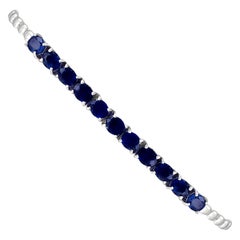 Vintage 5.28 Carat Blue Sapphire Line Bracelet in 18k White Gold