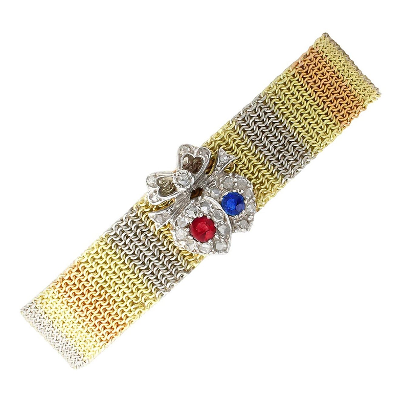 Antique Victorian Ruby Sapphire Diamond and Gold Bracelet, Circa 1890