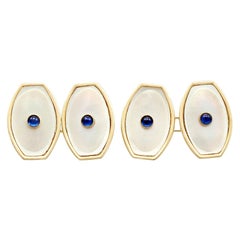 Antique Sapphire and Mother of Pearl Yellow Gold Cufflinks, Circa 1920