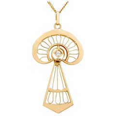 Antique Art Nouveau Style Diamond and Yellow Gold Pendant