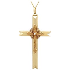 1890s Victorian Seed Pearl and Yellow Gold Cross Pendant