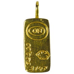 French 18 Karat Yellow Gold Bullion Gold Bar Charm Pendant