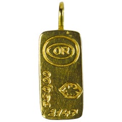 French 18 Karat Yellow Gold Bullion Gold Bar Charm Pendant
