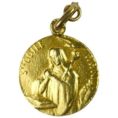 Vintage French 18 Karat Yellow Gold Saint Odile Alsace Religious Charm Pendant