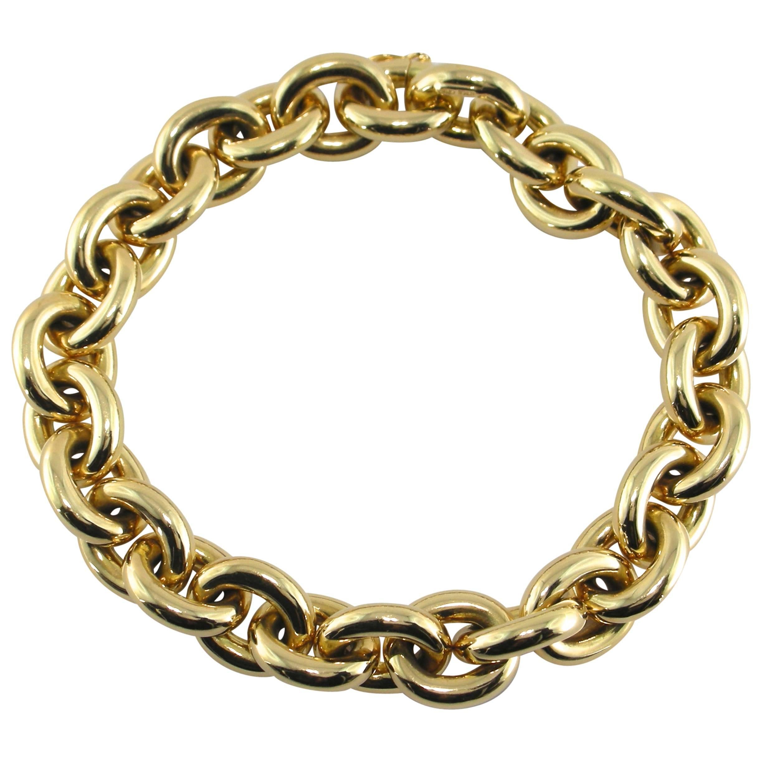Jona 18 Karat Yellow Gold Hand Made Heavy Chain Link Bracelet