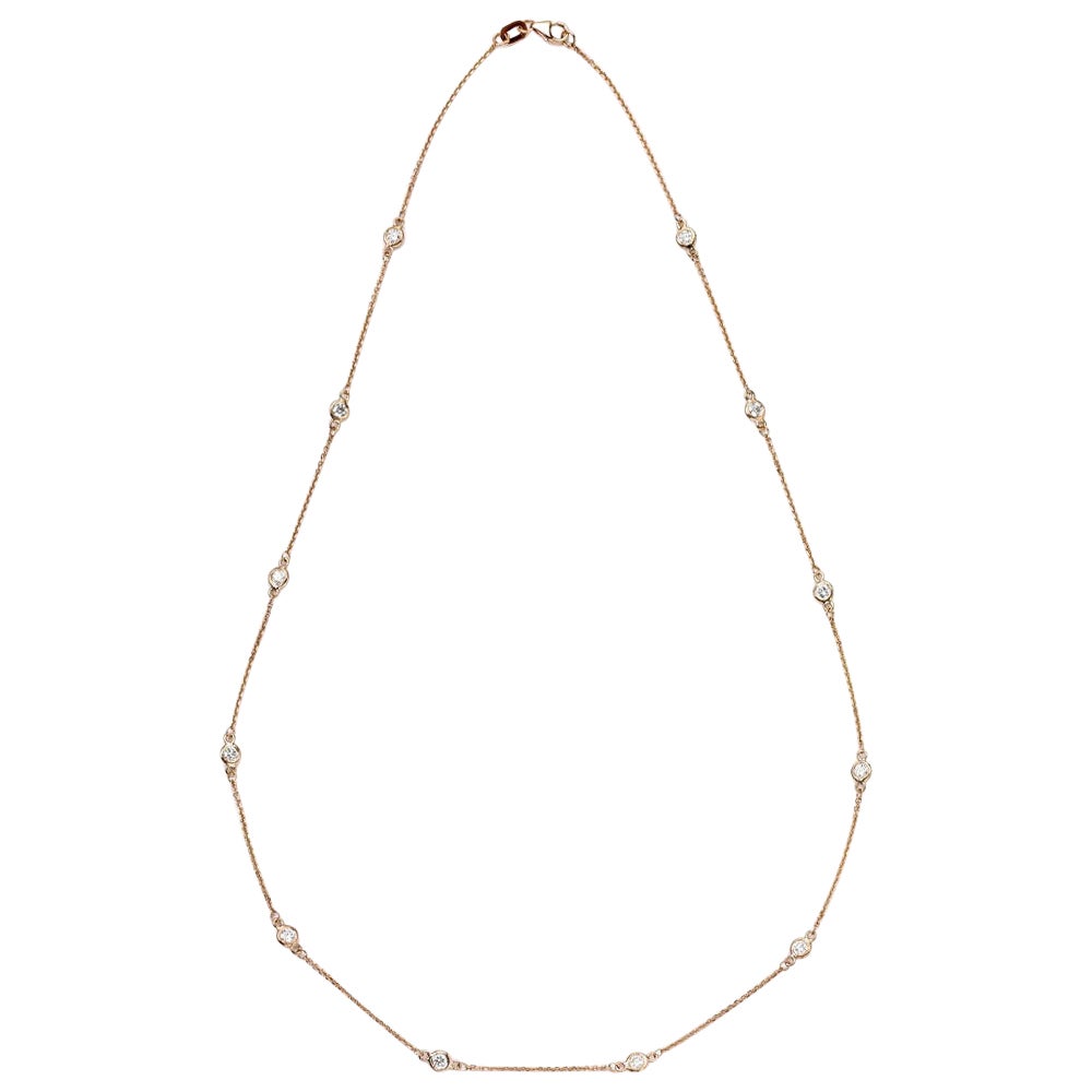 Suzy Levian 14K Gold 0.40 Carat Diamond by the Yard Station Necklace For Sale