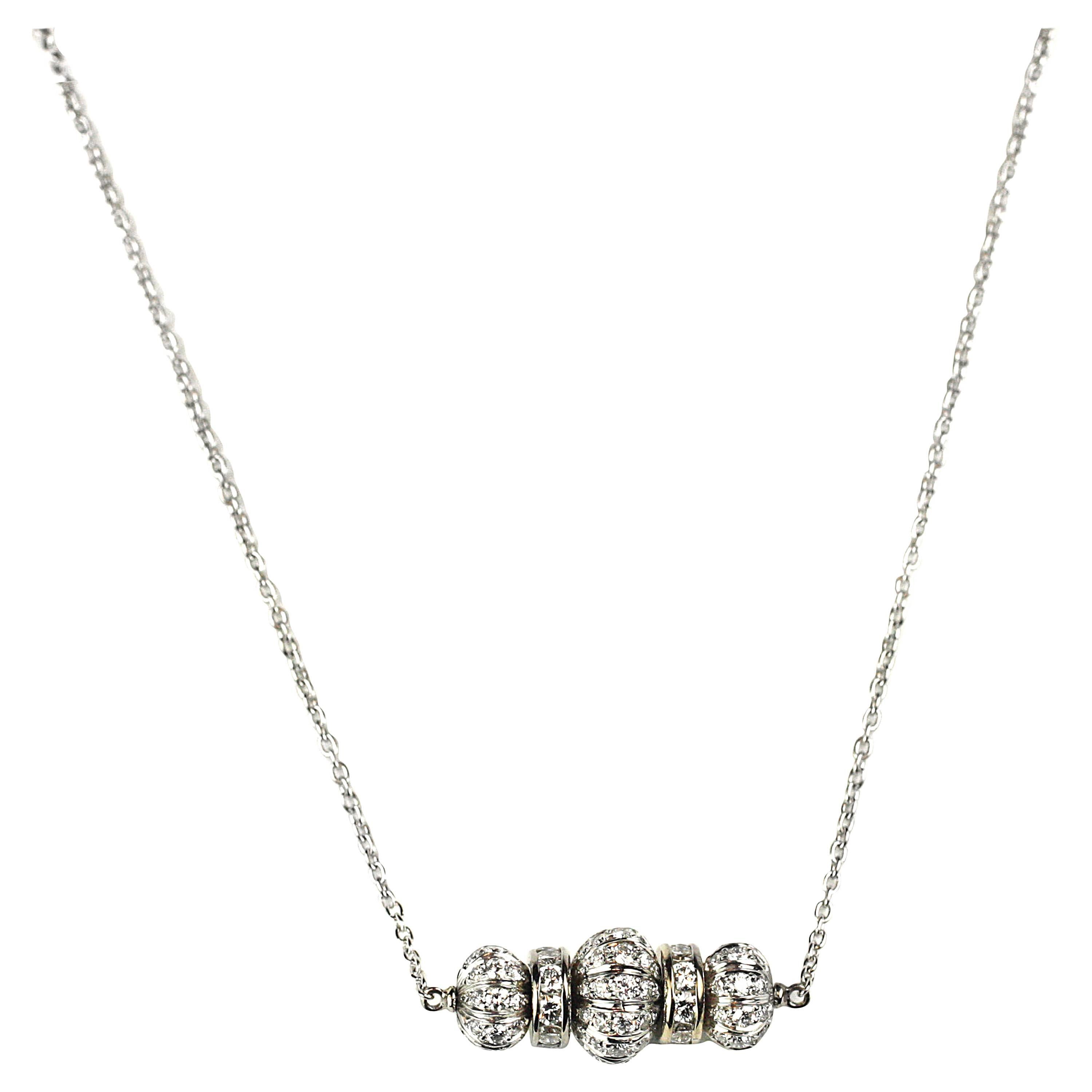 Diamond Platinum Bead Necklace with Diamond gold Rondelles
